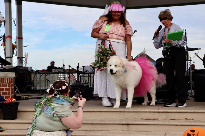 Bella takes a picture of Crunch and his owner Cali at the awards ceremony. Crunch was dressed as a fairy.